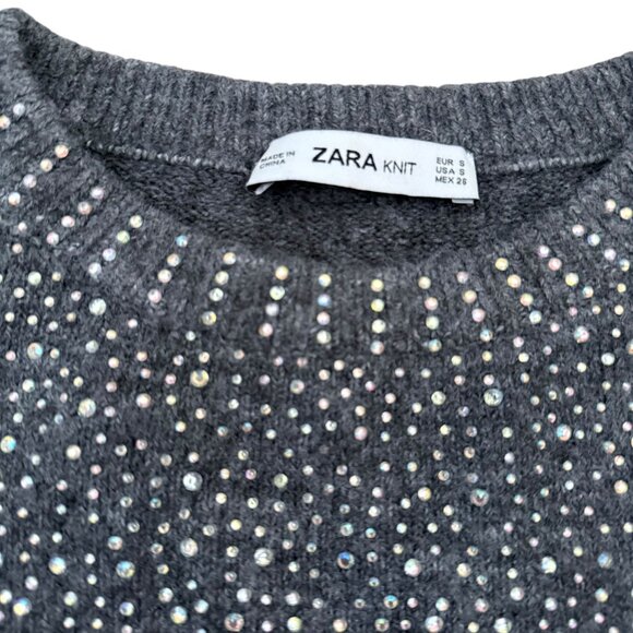 Zara FW18 Grey Beaded Short Sweater Size S crystals rhinestones - Picture 5 of 10